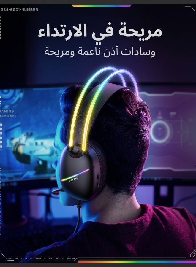 Professional Over-Ear Gaming Headset | Immersive Surround Sound & Dynamic Lighting - Image 2