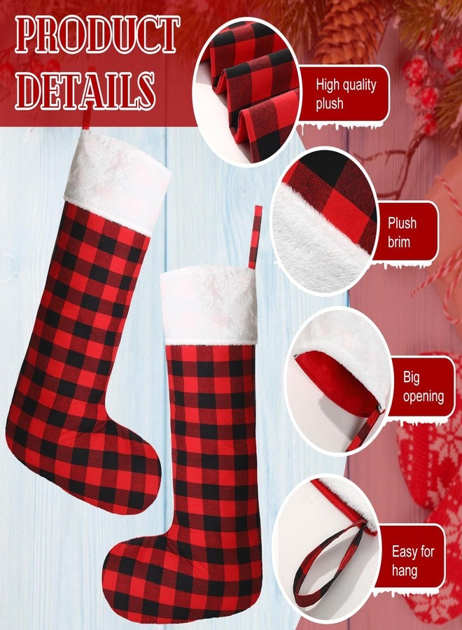 Seematn 2 Pcs 43 Inches Jumbo Christmas Stockings Extra Large Big Giant Buffalo Plaid Stockings Black Red Oversized Xmas Stocking Huge Stocking for Family Christmas Party Holiday Decor(White Plush) - Image 3