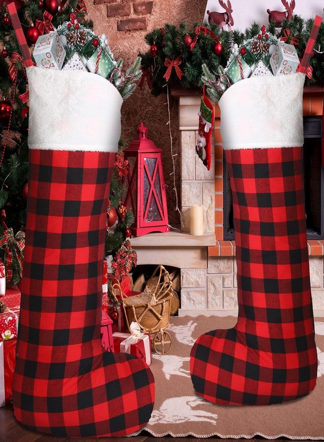 Seematn 2 Pcs 43 Inches Jumbo Christmas Stockings Extra Large Big Giant Buffalo Plaid Stockings Black Red Oversized Xmas Stocking Huge Stocking for Family Christmas Party Holiday Decor(White Plush) - Image 4