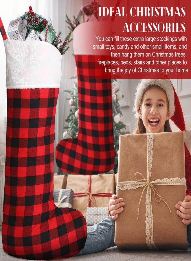Seematn 2 Pcs 43 Inches Jumbo Christmas Stockings Extra Large Big Giant Buffalo Plaid Stockings Black Red Oversized Xmas Stocking Huge Stocking for Family Christmas Party Holiday Decor(White Plush) - Image 5