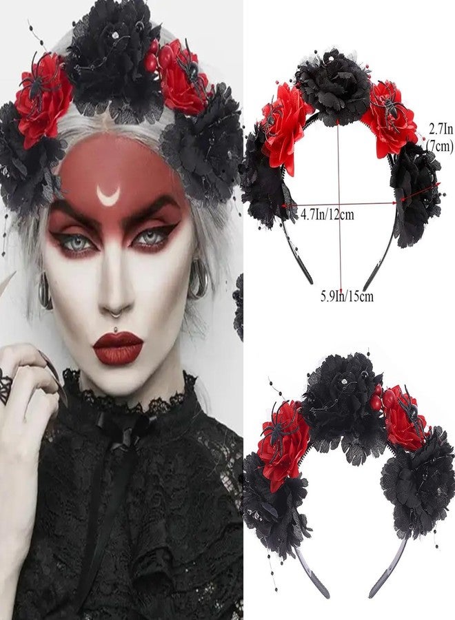AUOCATTAIL Mexican Rose Flower Crown Headband Day of The Dead Headpiece Women Party Headwear Dress Up Accessories - Image 2