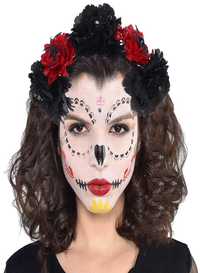 AUOCATTAIL Mexican Rose Flower Crown Headband Day of The Dead Headpiece Women Party Headwear Dress Up Accessories - Image 4