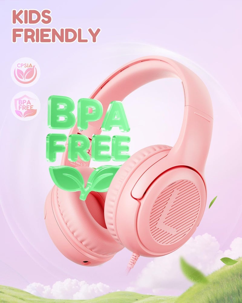 awatrue Kids Headphones with Microphone, Wired earphones for Kids 85/94dB Safe Volume Limit, Foldable Over Ear Headphone, Boys Girls Childrens Headphones for School/Travel/Fire Tablet, Pink - Image 3
