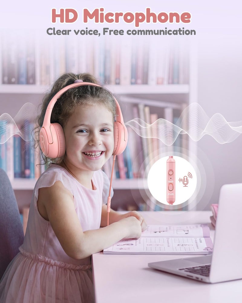 awatrue Kids Headphones with Microphone, Wired earphones for Kids 85/94dB Safe Volume Limit, Foldable Over Ear Headphone, Boys Girls Childrens Headphones for School/Travel/Fire Tablet, Pink - Image 4