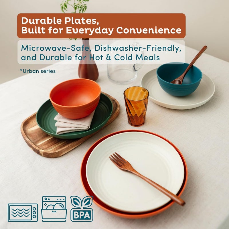 Nook Theory Reusable Wheat Straw Plates 8 Pcs  Non Toxic Kids and Toddler Plate Microwavable Dishwasher Safe and Unbreakable Dinnerware Urban 10 - Image 3