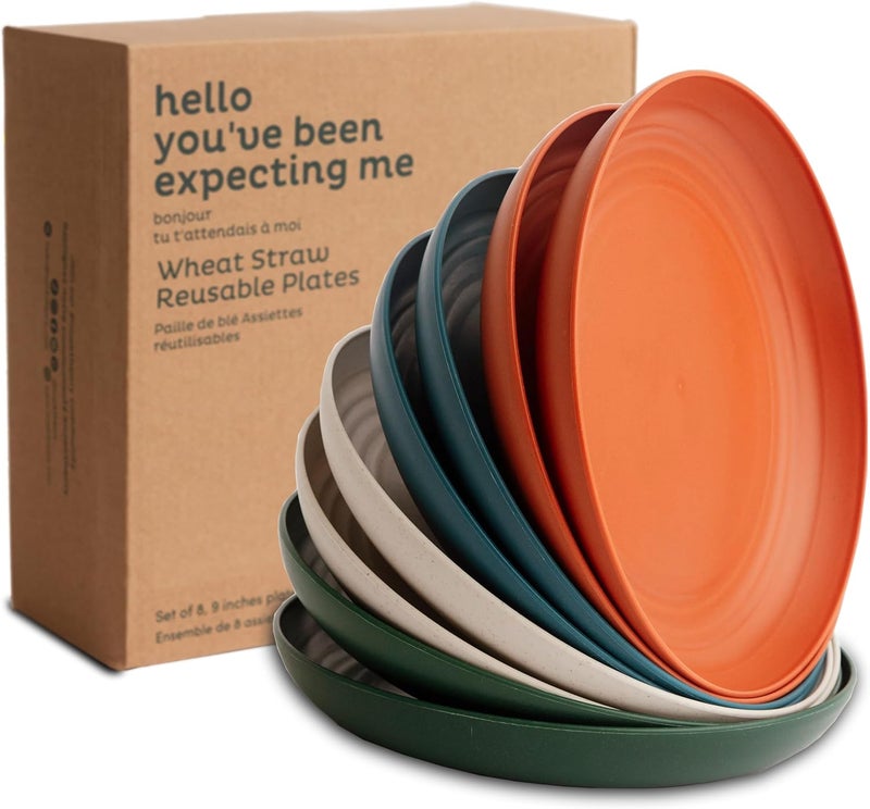 Nook Theory Reusable Wheat Straw Plates 8 Pcs  Non Toxic Kids and Toddler Plate Microwavable Dishwasher Safe and Unbreakable Dinnerware Urban 10 - Image 1