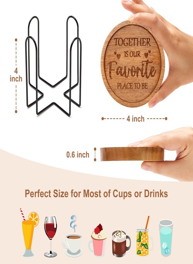 Renawe Best House Warming Gifts Acacia Wooden Coasters for Drinks Coffee Table Coaster Set of 6 Pack Farmhouse Decorations Family New Home Housewarming Decor Cute Cup Wood Coasters with Holder - Image 4