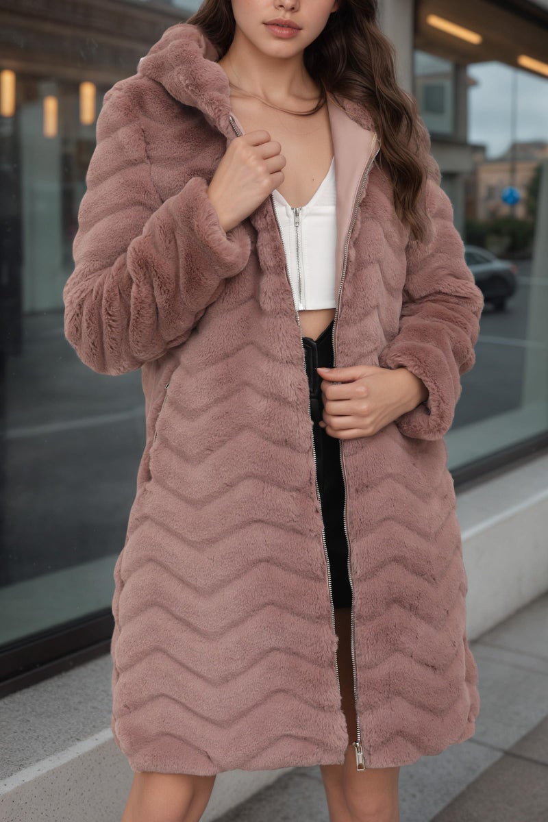 RISISSIDA Women Long Faux Fur Coat Fuzzy Jacket with Hood Fleece Winter Fall Thermal Shearling Warm Fluffy Furry Overcoat Pink 120757 L - Image 2