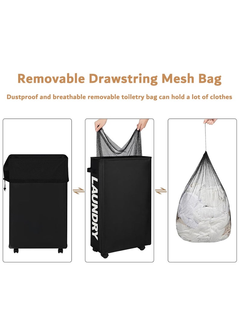 Laundry Basket, Laundry Hamper with Wheels, Collapsible Laundry Hamper for Bedroom, Bathroom, Living Room(Black) - Image 2