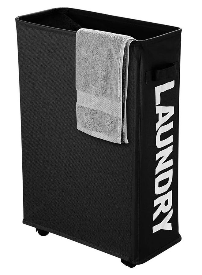 Laundry Basket, Laundry Hamper with Wheels, Collapsible Laundry Hamper for Bedroom, Bathroom, Living Room(Black) - Image 1