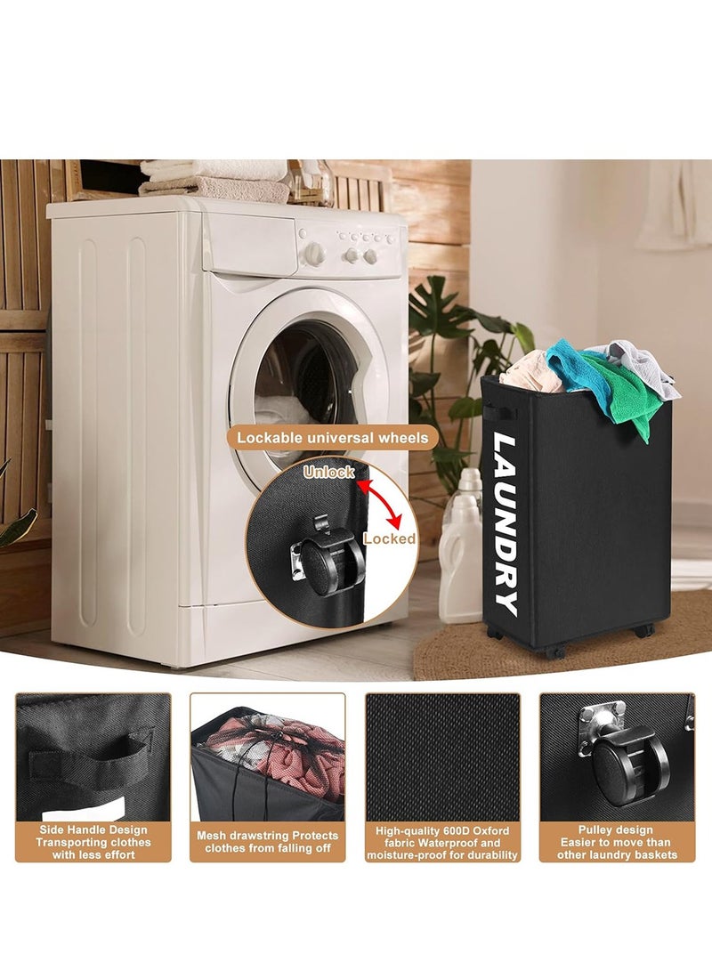 Laundry Basket, Laundry Hamper with Wheels, Collapsible Laundry Hamper for Bedroom, Bathroom, Living Room(Black) - Image 4