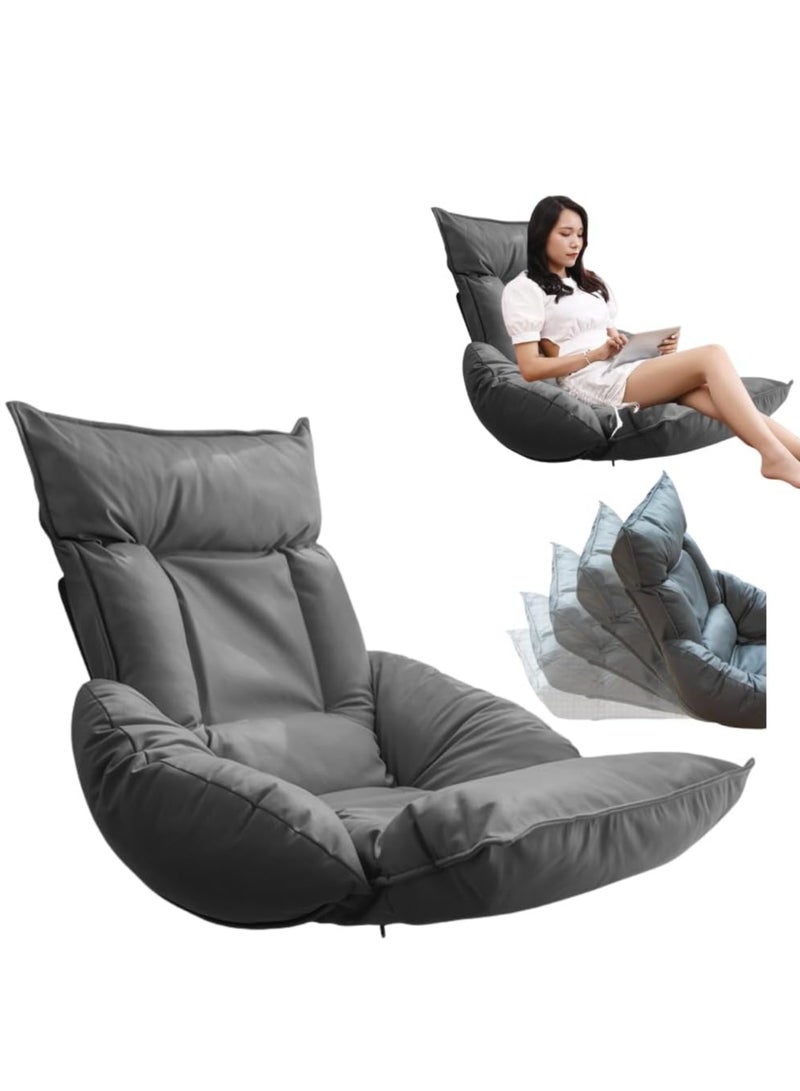 كرسي صالة للأريكة في الأماكن المغلقة مع دعم خلفي للبالغين، كرسي قابل للتعديل بزاوية 14 زاوية، كرسي قابل للطي على الأرض (رمادي) - Image 1