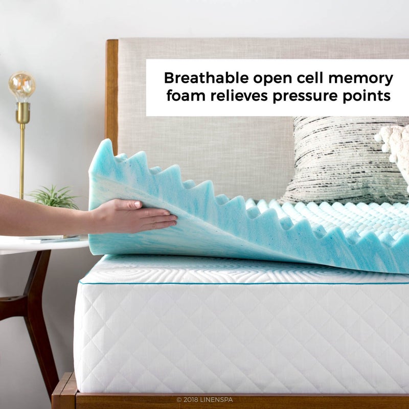 Linenspa 3 Inch Convoluted Gel Swirl Memory Foam Mattress Topper - Promotes Airflow - Relieves Pressure Points - Twin - Image 2