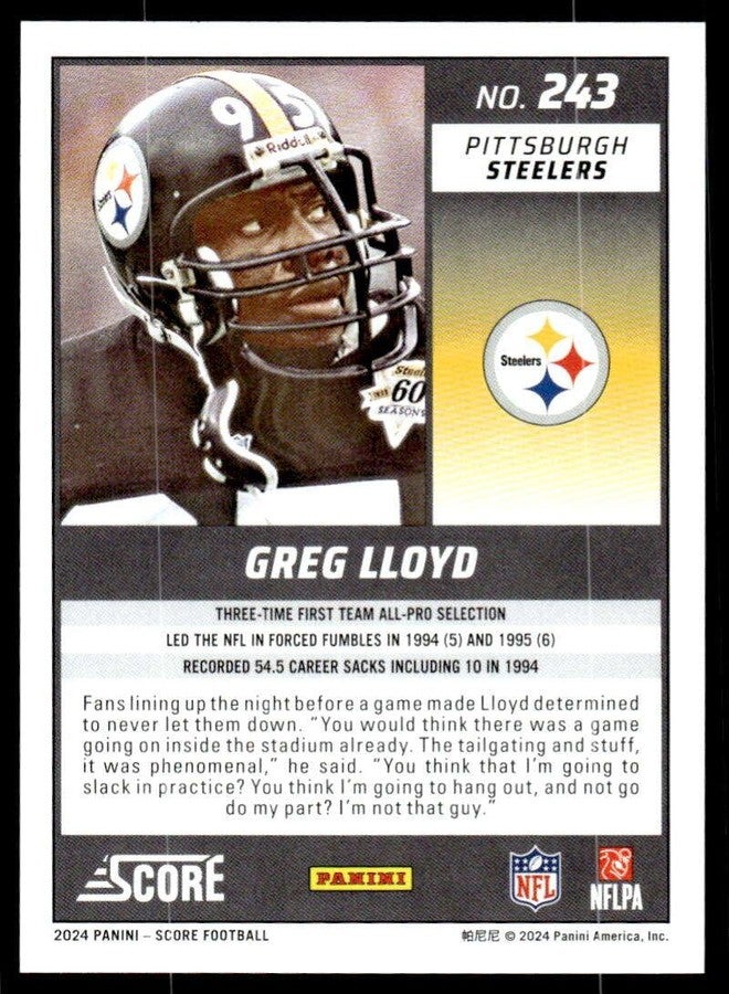 2024 SCORE #243 GREG LLOYD NMMT STEELERS - Image 2