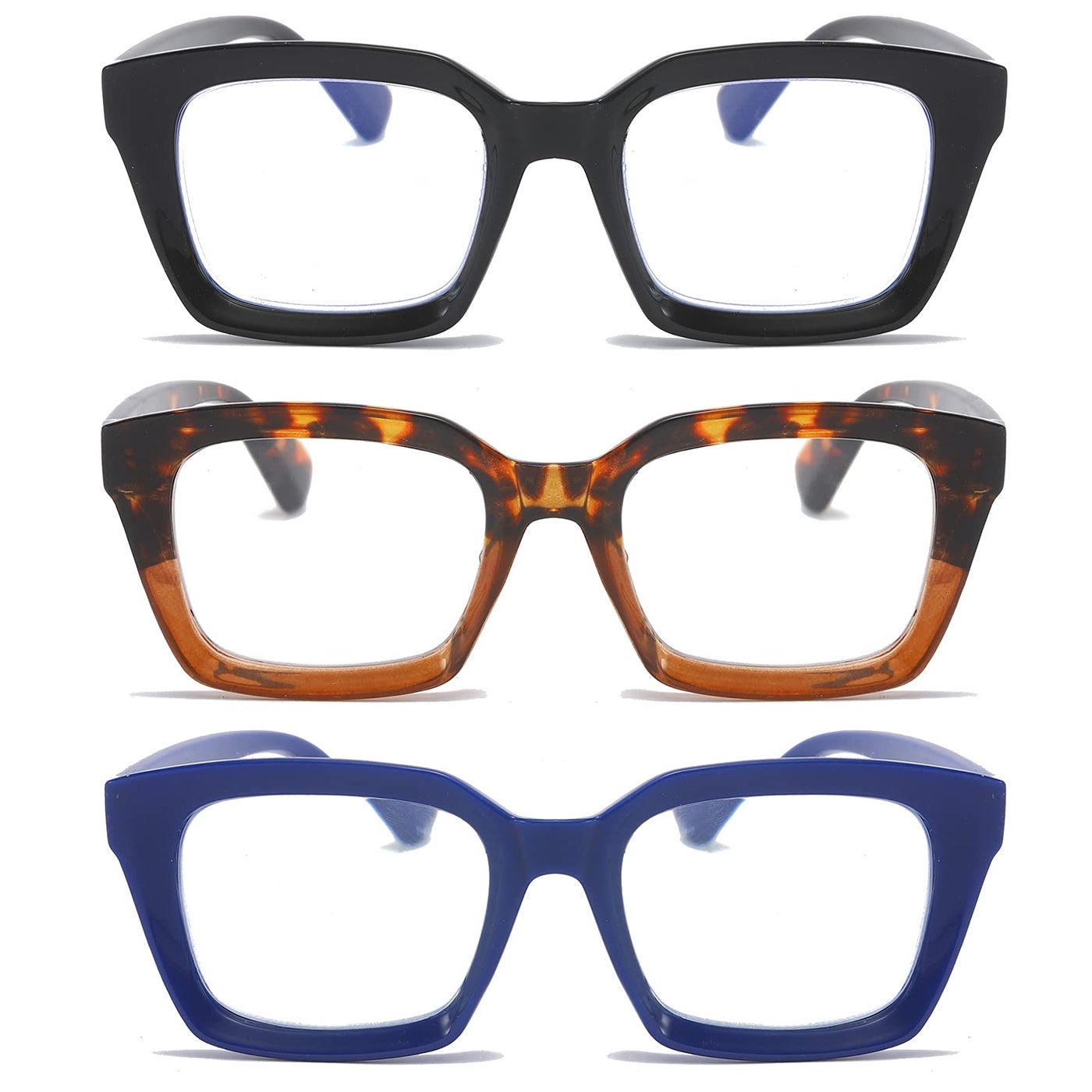 DXYXYO Reading Glasses 2.0 Women Blue Light Blocking Mens Oversized Rectangle Computer Readers 3 Pack Retro Fashion Oprah Style Square