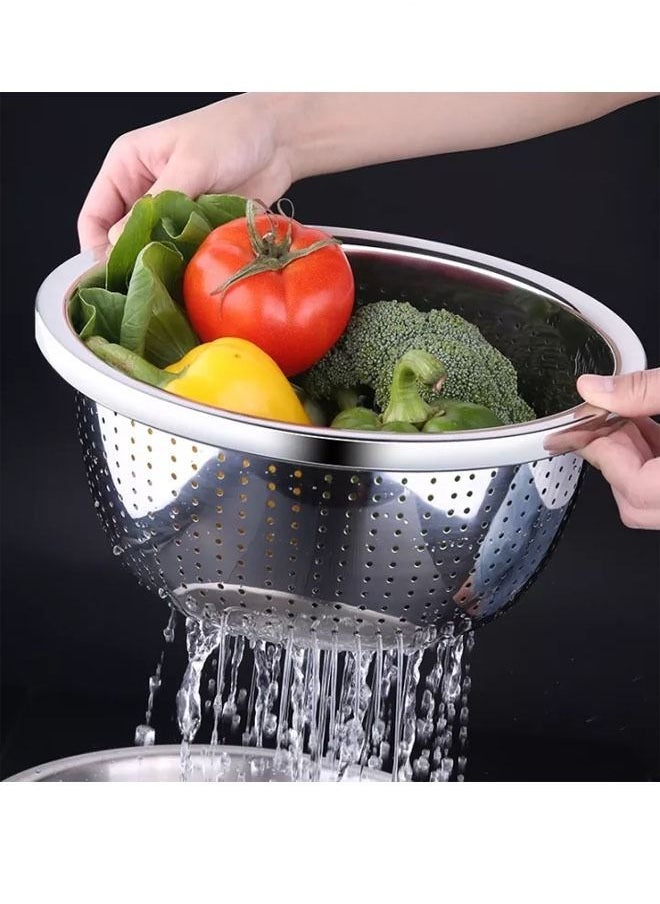 NKX Stainless Steel Grater Solid Basin Drain Basket Washing Bowl 22CM  - Image 2
