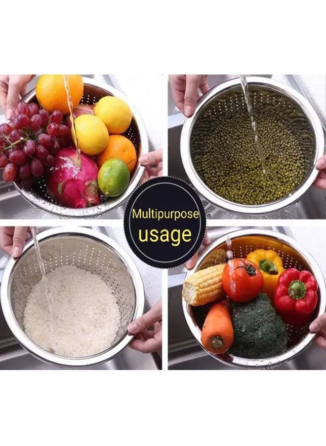 NKX Stainless Steel Grater Solid Basin Drain Basket Washing Bowl 22CM  - Image 3