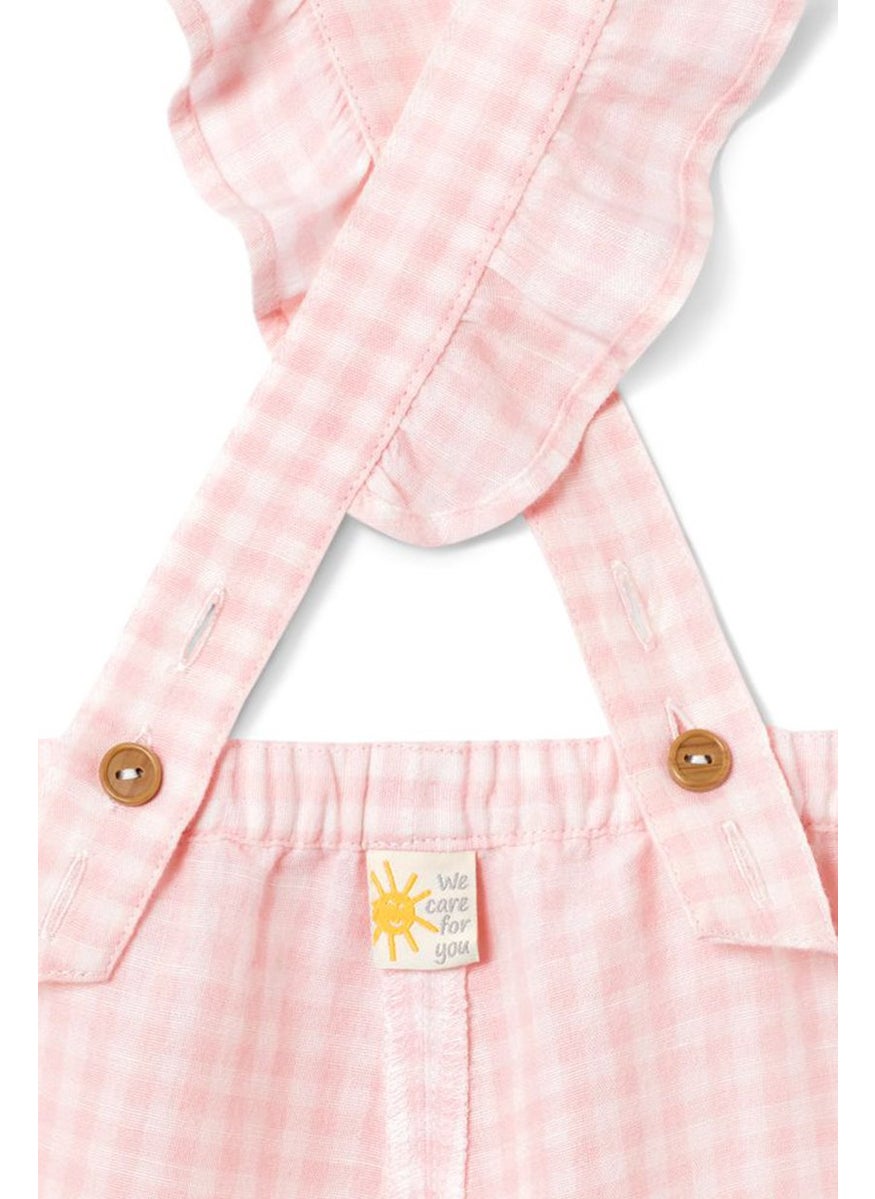 Tchibo Kids Girl Gingham Pattern Sleeveless Jumpsuit, Pink  - Image 2
