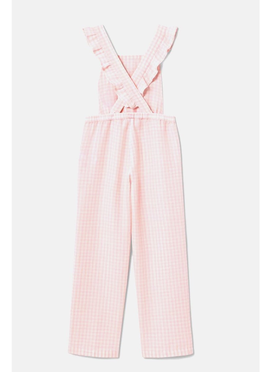 Tchibo Kids Girl Gingham Pattern Sleeveless Jumpsuit, Pink  - Image 3
