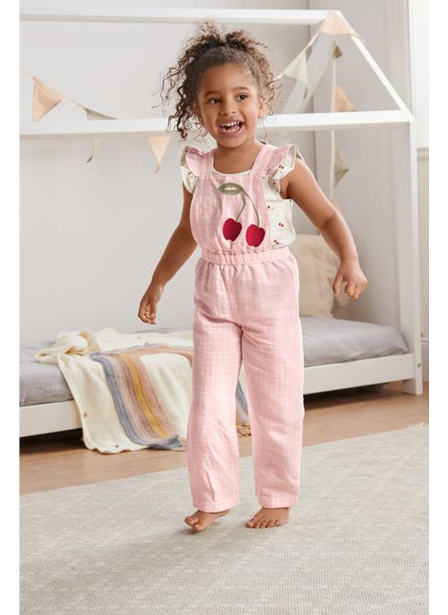 Tchibo Kids Girl Gingham Pattern Sleeveless Jumpsuit, Pink  - Image 1