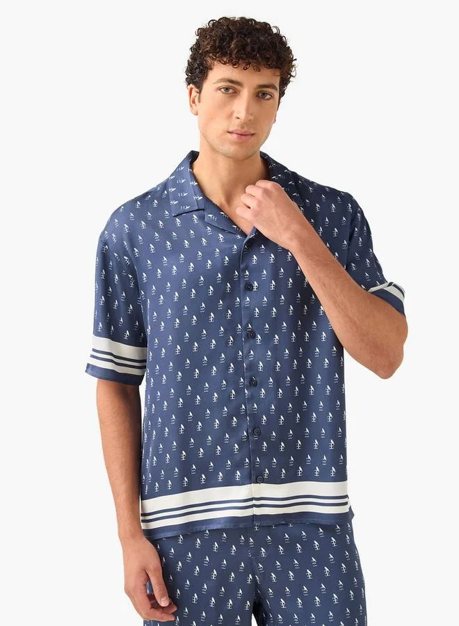 Emperor Regular Fit Printed Shirt with Camp Collar and Short Sleeves