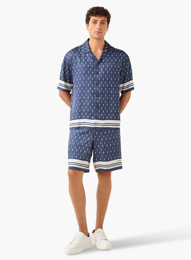 Emperor Emperor Regular Fit Printed Shirt with Camp Collar and Short Sleeves