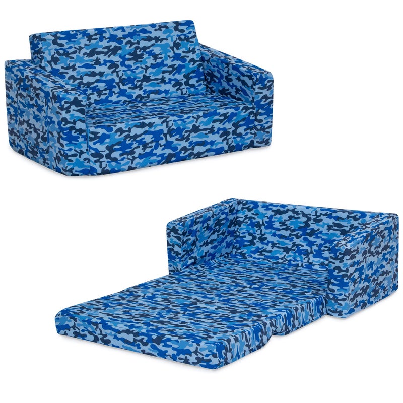 Delta CHILDREN Delta Children Cozee 2in1 Extra Wide Convertible Sofa to LoungerComfy Flip Open CouchSleeper for Kids Blue Camo