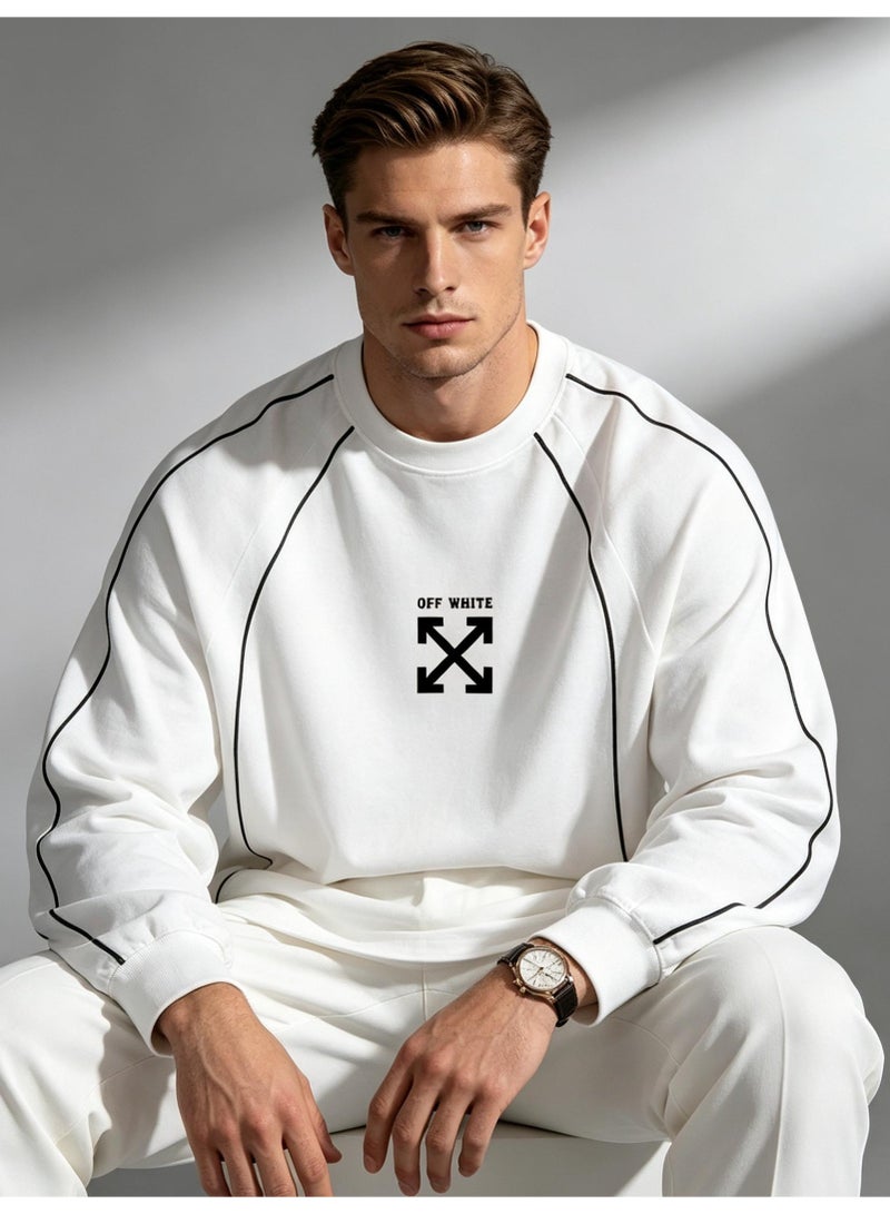 أوف-وايت OFF-WHITE Men's and women's shoulder-thrust contrast stripe loose long-sleeved T-shirt - Image 1