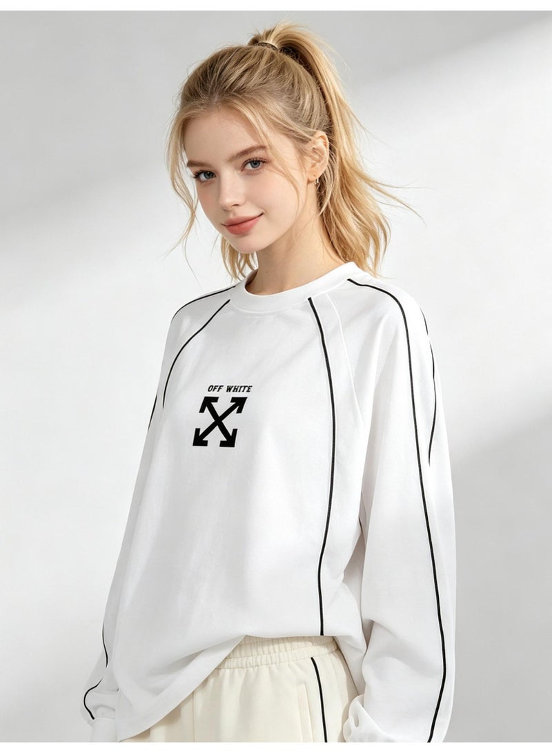 أوف-وايت OFF-WHITE Men's and women's shoulder-thrust contrast stripe loose long-sleeved T-shirt - Image 3
