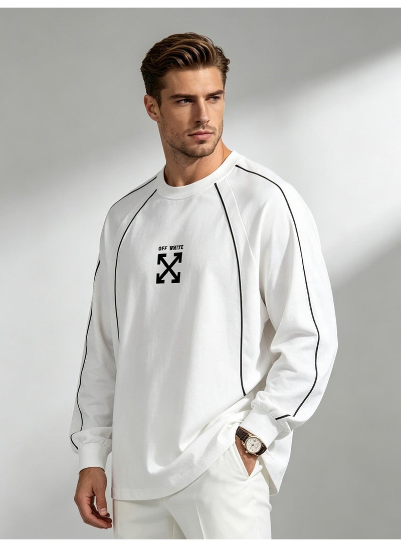 أوف-وايت OFF-WHITE Men's and women's shoulder-thrust contrast stripe loose long-sleeved T-shirt - Image 5