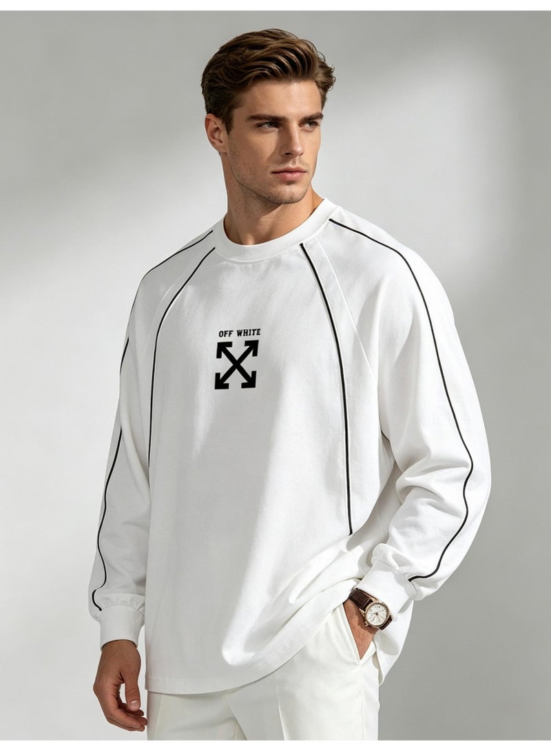 أوف-وايت OFF-WHITE Men's and women's shoulder-thrust contrast stripe loose long-sleeved T-shirt - Image 2