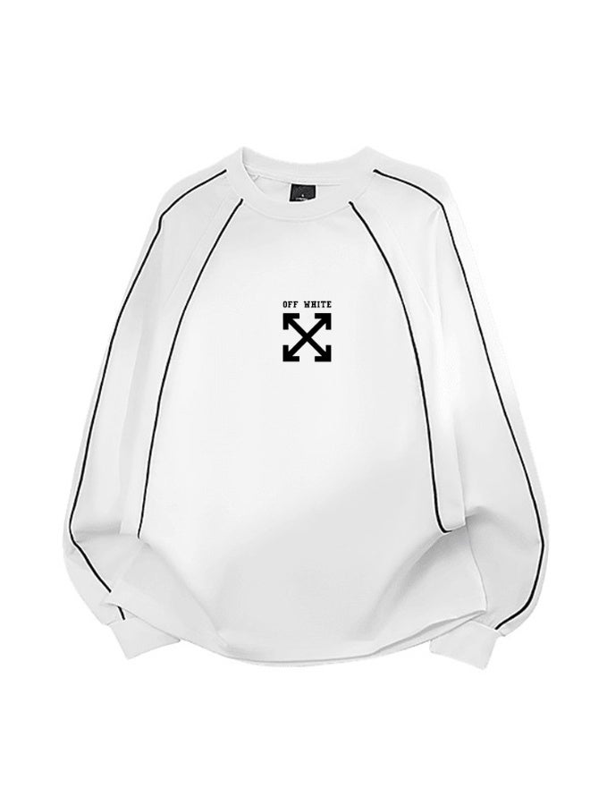 أوف-وايت OFF-WHITE Men's and women's shoulder-thrust contrast stripe loose long-sleeved T-shirt - Image 4