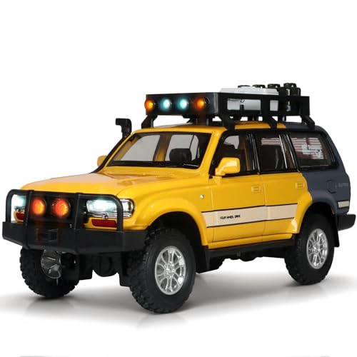 FRJV Toy Cars for Boys Diecast Cars 1 24 Scale Compatible with Land Cruiser LC80 Car Model CollectiblePull Back Toy Car with Lights and SoundsToy Cars for Boys Age 47Yellow - Image 1