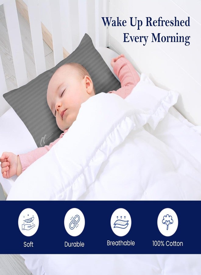 Ambition Home Pack of 2 Toddler Pillowcase with Zipper Closure, Small Pillow case 500 Thread Count 100% Soft & Cozy Egyptian Cotton Travel Pillow Cover 14x20 inches, Dark Grey Striped - Image 2