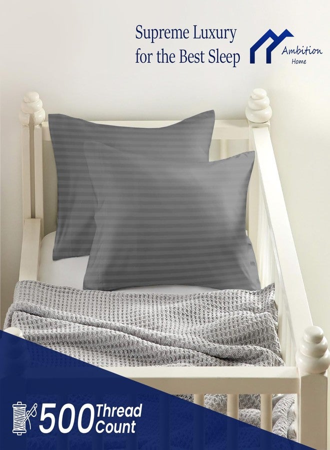Ambition Home Pack of 2 Toddler Pillowcase with Zipper Closure, Small Pillow case 500 Thread Count 100% Soft & Cozy Egyptian Cotton Travel Pillow Cover 14x20 inches, Dark Grey Striped - Image 3
