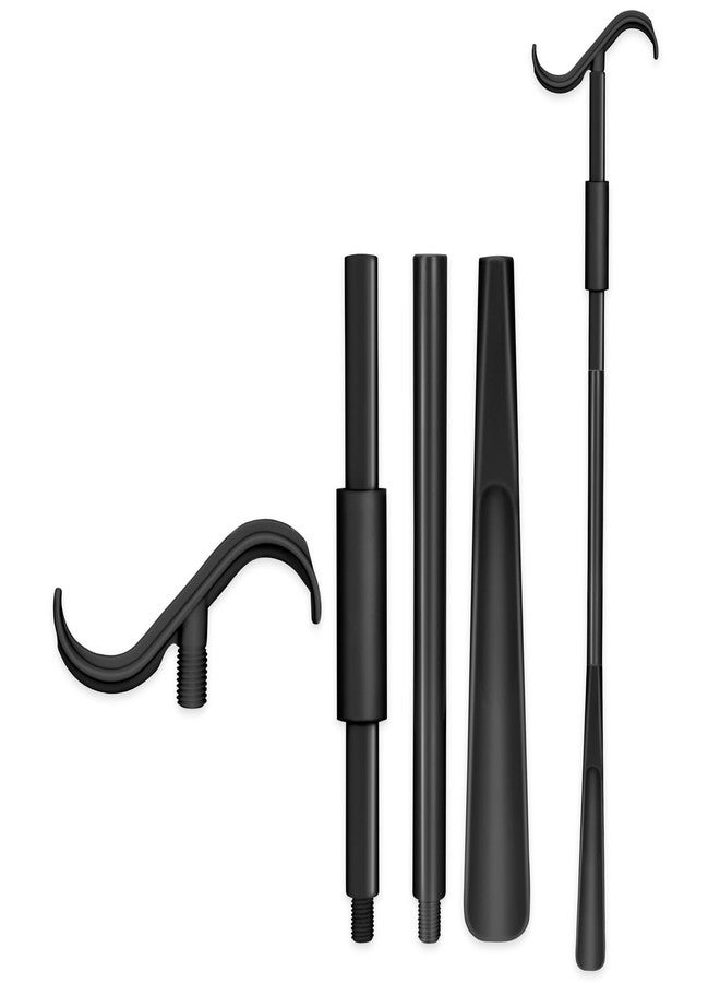 Milifox Shoe Horn Long Handle, Dressing Stick with S-Hook, 24-35 Inch Extendable Dressing Aid for Elderly, Disabled, Arthritis, Pregnant Women, No Bending Required (Black) - Image 1