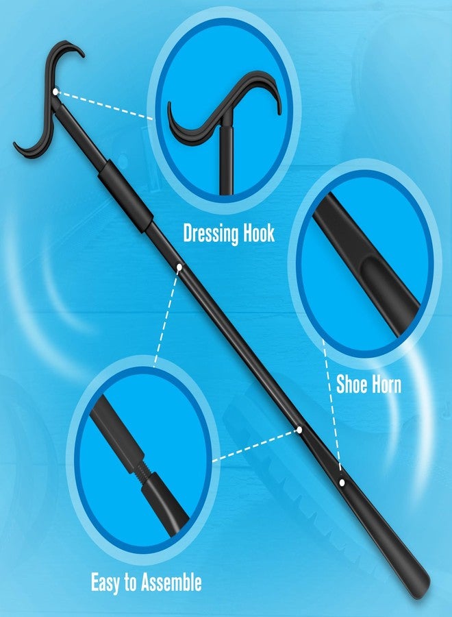Milifox Shoe Horn Long Handle, Dressing Stick with S-Hook, 24-35 Inch Extendable Dressing Aid for Elderly, Disabled, Arthritis, Pregnant Women, No Bending Required (Black) - Image 3