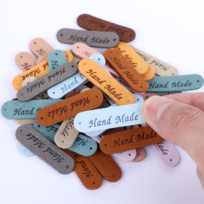 Sliverdew 50pcs Handmade Tags for Crochet Handmade Leather Labels Faux Handmade with Love Leather Tags for Handmade Items Embellishment Knit Accessories with Hole for Sewing Crochet Knitting Hats DIY Crafts - Image 4