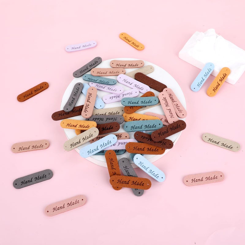 Sliverdew 50pcs Handmade Tags for Crochet Handmade Leather Labels Faux Handmade with Love Leather Tags for Handmade Items Embellishment Knit Accessories with Hole for Sewing Crochet Knitting Hats DIY Crafts - Image 3