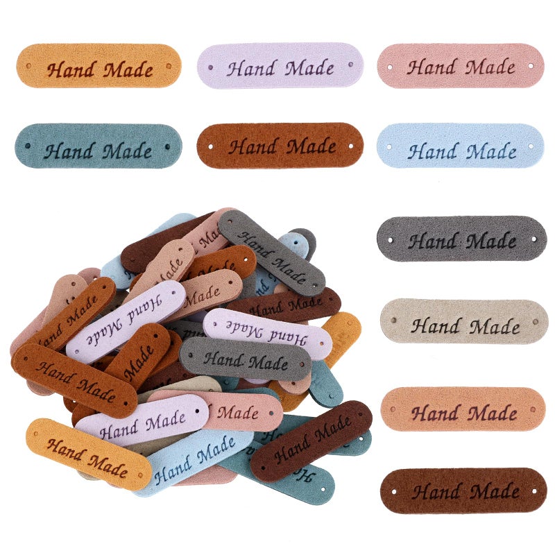 Sliverdew 50pcs Handmade Tags for Crochet Handmade Leather Labels Faux Handmade with Love Leather Tags for Handmade Items Embellishment Knit Accessories with Hole for Sewing Crochet Knitting Hats DIY Crafts - Image 1