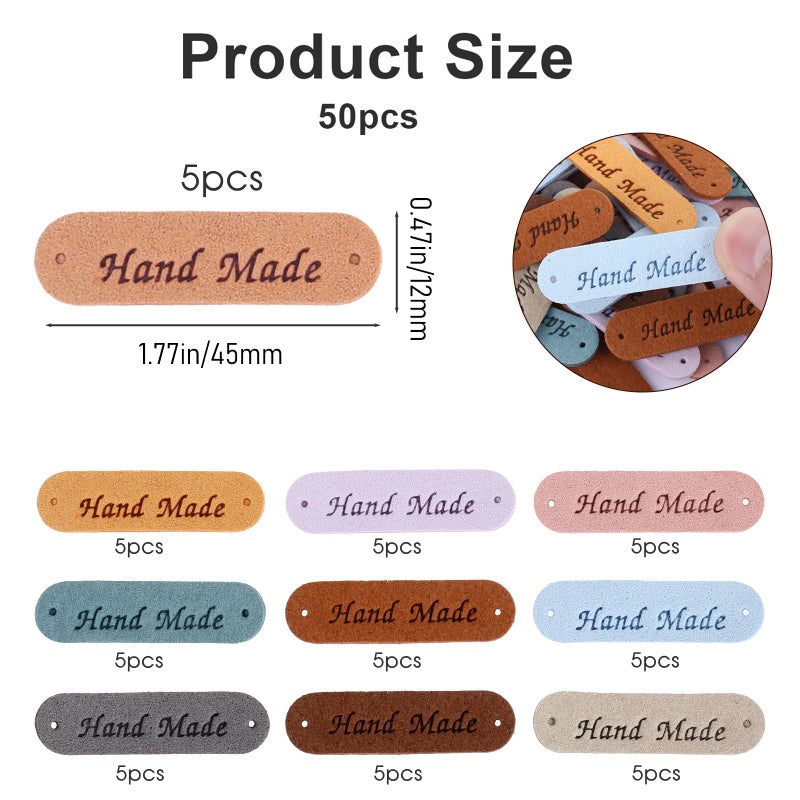 Sliverdew 50pcs Handmade Tags for Crochet Handmade Leather Labels Faux Handmade with Love Leather Tags for Handmade Items Embellishment Knit Accessories with Hole for Sewing Crochet Knitting Hats DIY Crafts - Image 2