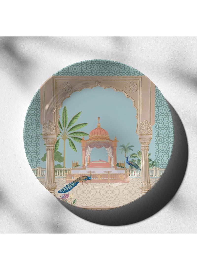 Dessine Art Dessine Art Echoes Of Mughal Empire Wall PlateStand Metal Hook Indian Heritage Hanging Wall Plate 10inchBone China Wall Plate for Wall Dcor I Home Dcor I Living Room I Drawing Room Office  - Image 1