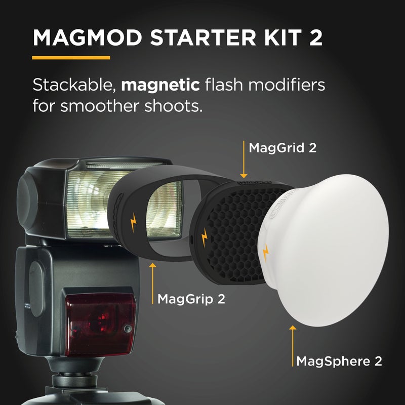MagMod Starter Flash Diffuser Kit 2, Magnetic Flash Modifier Set for On- and Off-Camera Photography, Includes MagGrip 2, MagGrid 2 and MagSphere 2, Compatible with 99% of All Speedlites - Image 2