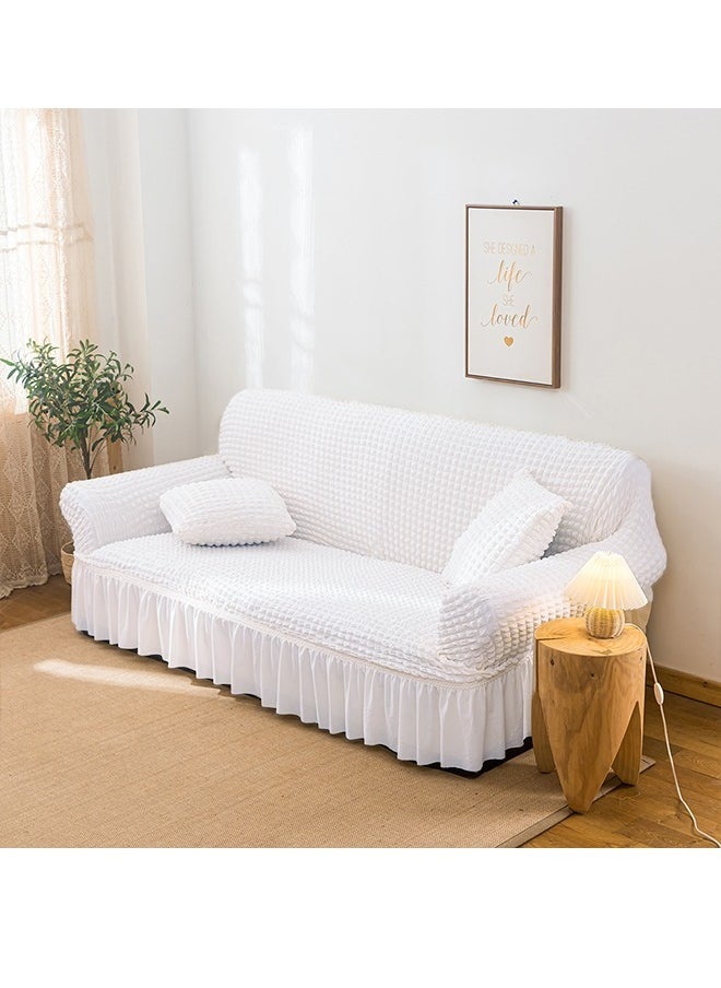 Arabest Sofa Cover One Piece Easy Fit Stretch Couch Cover with Skirt Durable Washable High Elastic Stretchable Universal Furniture Protector for Pets Kids (white, 2 Seats)  - Image 3