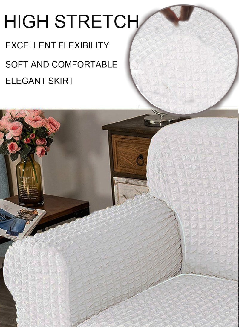 Arabest - Sofa Cover One Piece Easy Fit Stretch Couch Cover with Skirt Durable Washable High Elastic Stretchable Universal Furniture Protector for Pets Kids (white, 2 Seats) - Image 1