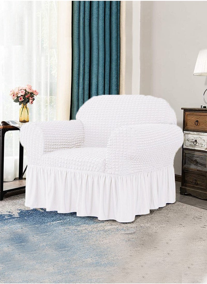 Arabest - Sofa Cover One Piece Easy Fit Stretch Couch Cover with Skirt Durable Washable High Elastic Stretchable Universal Furniture Protector for Pets Kids (white, 2 Seats) - Image 1