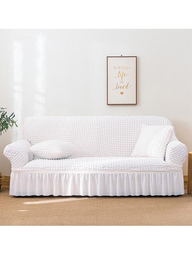 Arabest - Sofa Cover One Piece Easy Fit Stretch Couch Cover with Skirt Durable Washable High Elastic Stretchable Universal Furniture Protector for Pets Kids (white, 2 Seats) - Image 1