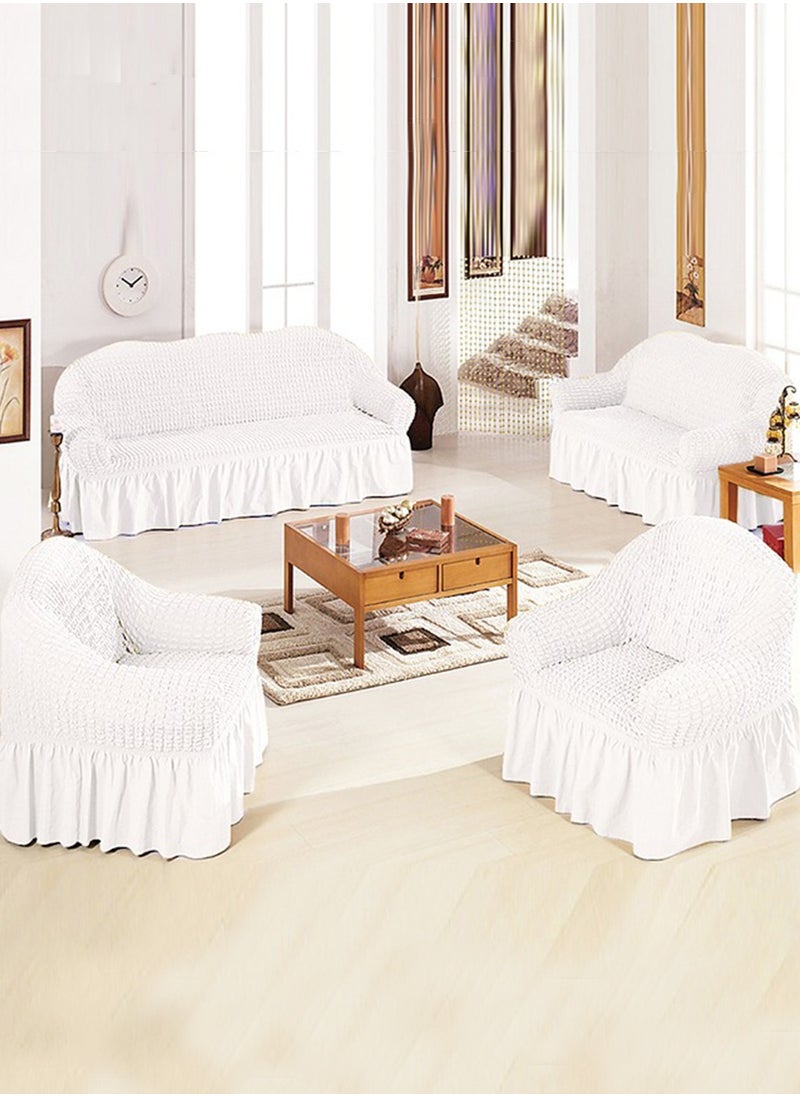Arabest Sofa Cover One Piece Easy Fit Stretch Couch Cover with Skirt Durable Washable High Elastic Stretchable Universal Furniture Protector for Pets Kids (white, 2 Seats)  - Image 5