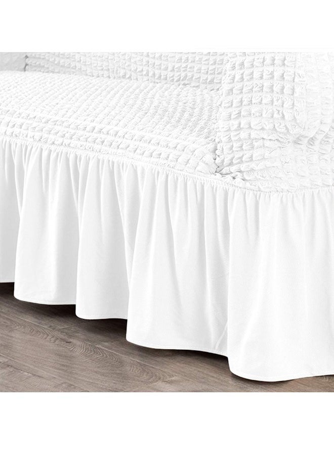 Arabest - Sofa Cover One Piece Easy Fit Stretch Couch Cover with Skirt Durable Washable High Elastic Stretchable Universal Furniture Protector for Pets Kids (white, 2 Seats) - Image 1