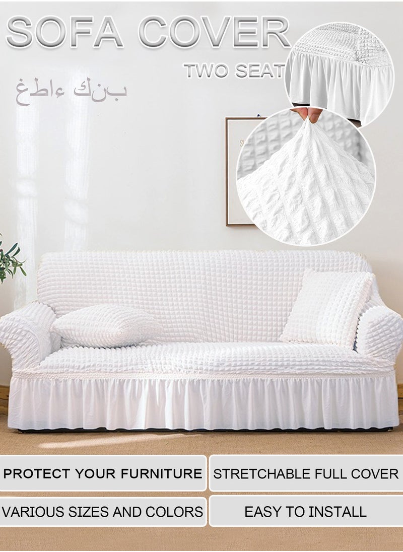 Arabest Sofa Cover One Piece Easy Fit Stretch Couch Cover with Skirt Durable Washable High Elastic Stretchable Universal Furniture Protector for Pets Kids (white, 2 Seats)  - Image 1
